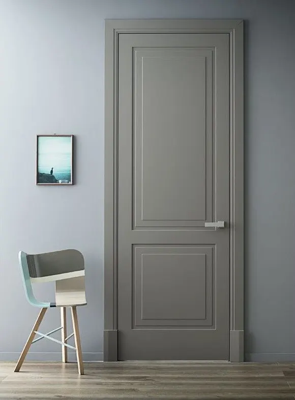 Gri Boyalı Modern İç Kapı – İnce Profil Panel, Çubuk Kol